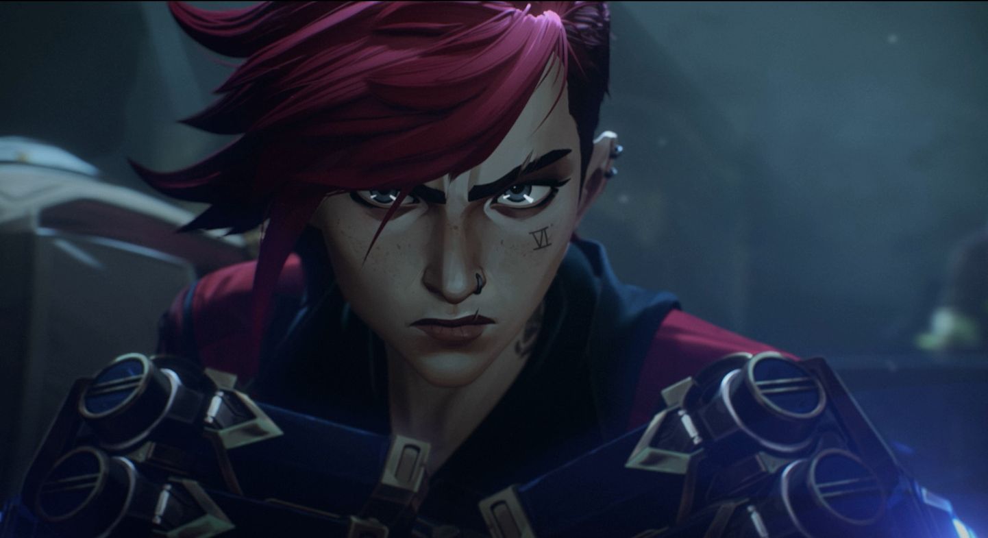 Vi Arcane Character with Gauntlets On and Serious Look on Her Face
