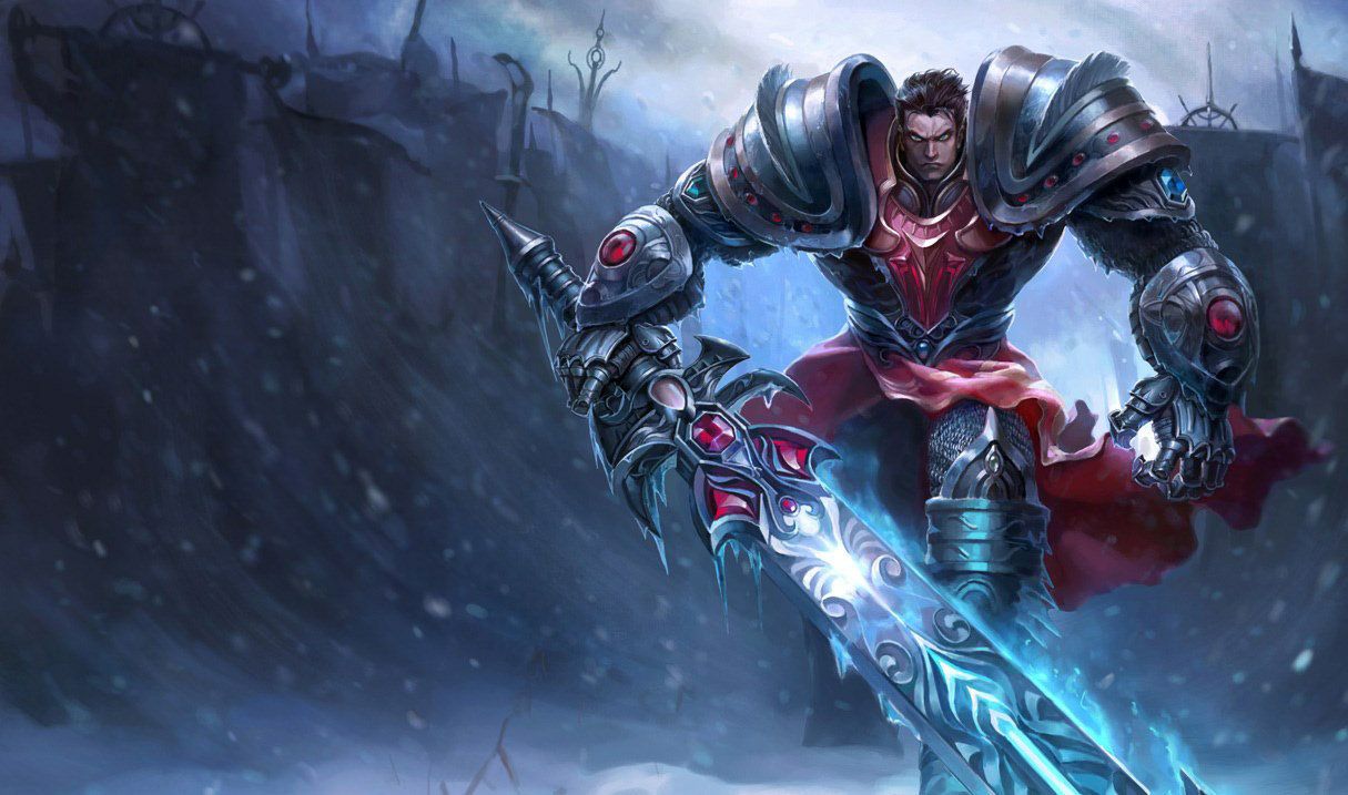 Dreadknight Garen with Glowing Sword in a Frozen Wasteland