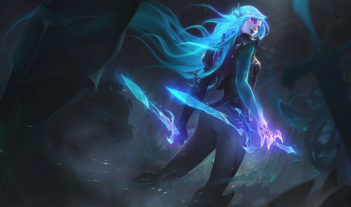 One of the Best Skins You Can Buy for Katarina with Glowing Teal Blades and a Haunted Look