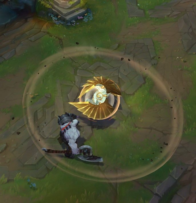 Galio is charging up his shield of durand ability in league of legends match, mid lane