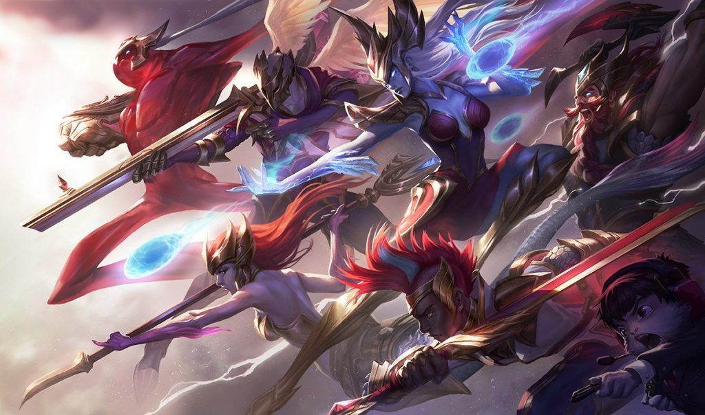 Many League of Legends Champions Charging Forward with High Damage Weapons