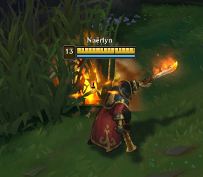 Gangplank exploding a barrel in the bushes on the Rift