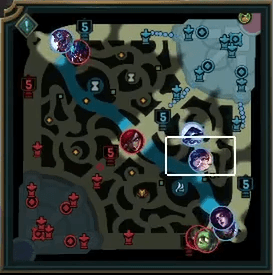 LoL Map Showing Mid Lane and Red Buff