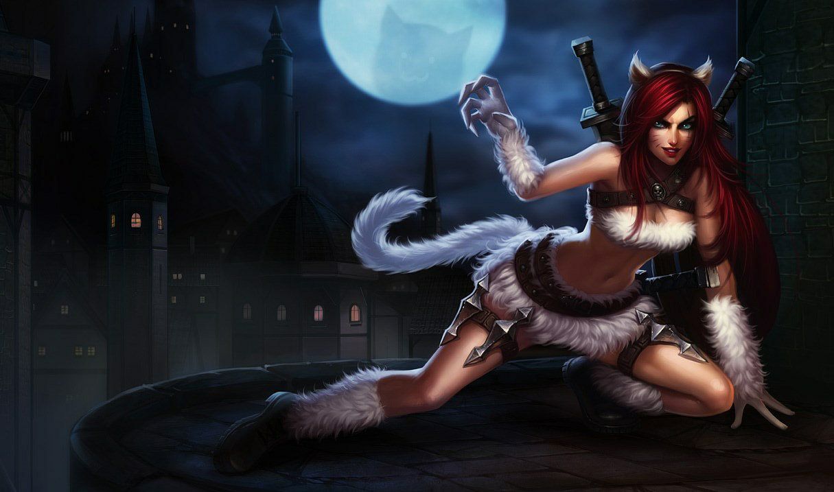 Cat themed Katarina skin with furry bikini and blades on her back