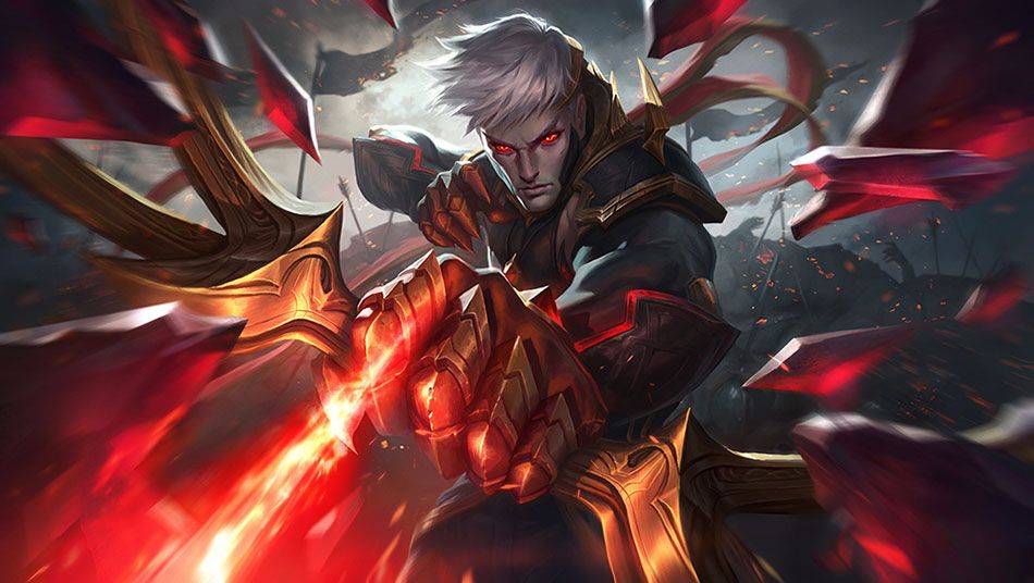 Varus firing an arrow with red shards around him