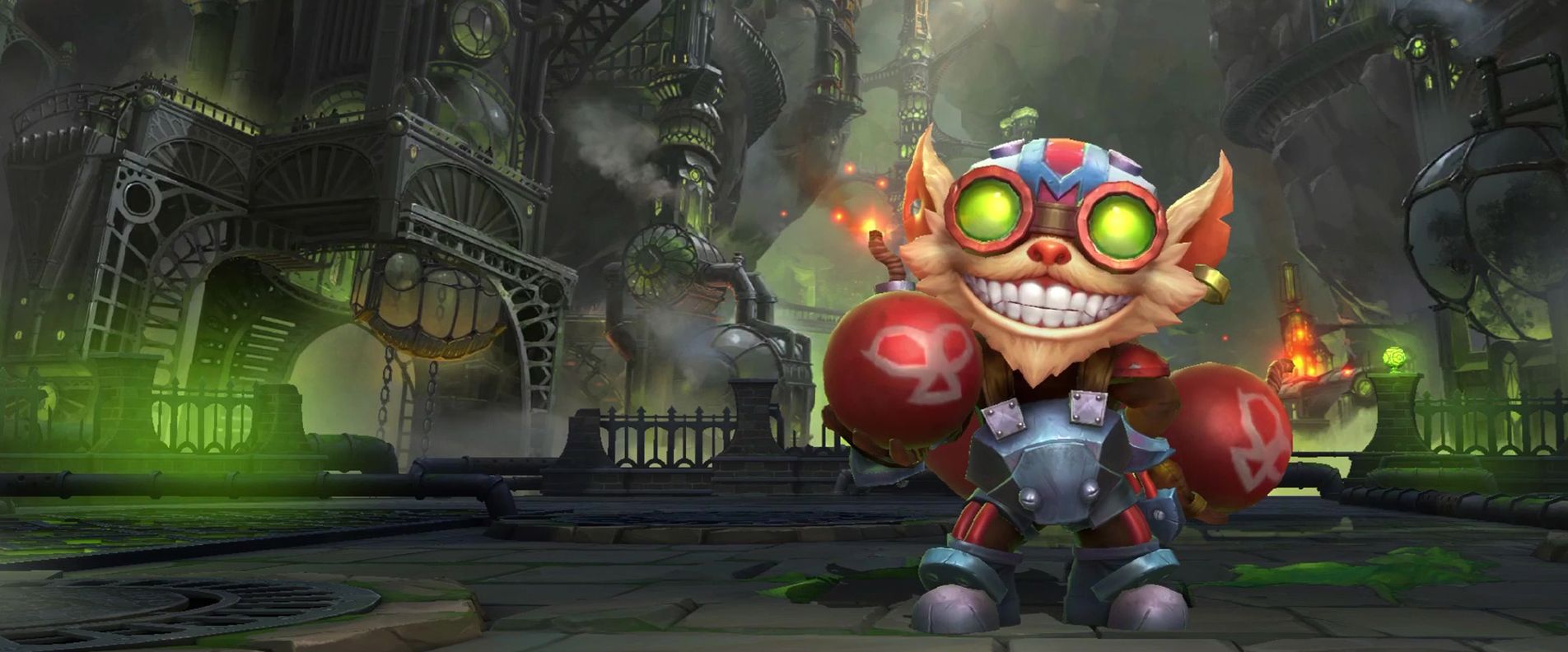 Ziggs Standing Around with Bombs in His Hands Looking Evil and Smiling