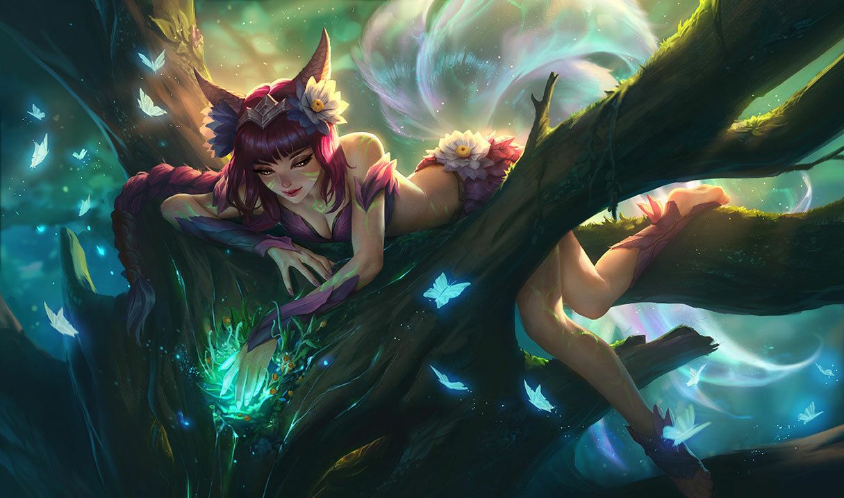 Ahri in a Tree with Magic Vines Growing is One of the Many Champions in League of Legends