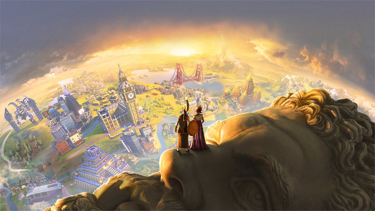 Storytellers in game civilization looking out over world of wonders