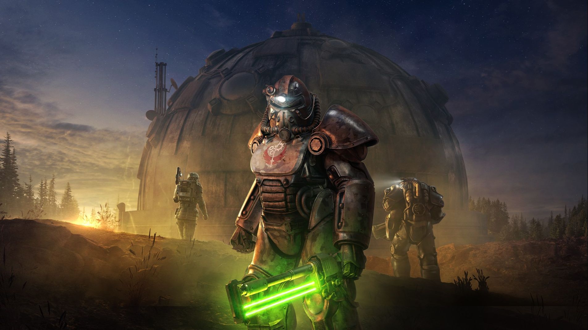 Compelling Story in Fallout Video Game Shows Main Character Entering Dangerous Sphere with Glowing Green Weapon