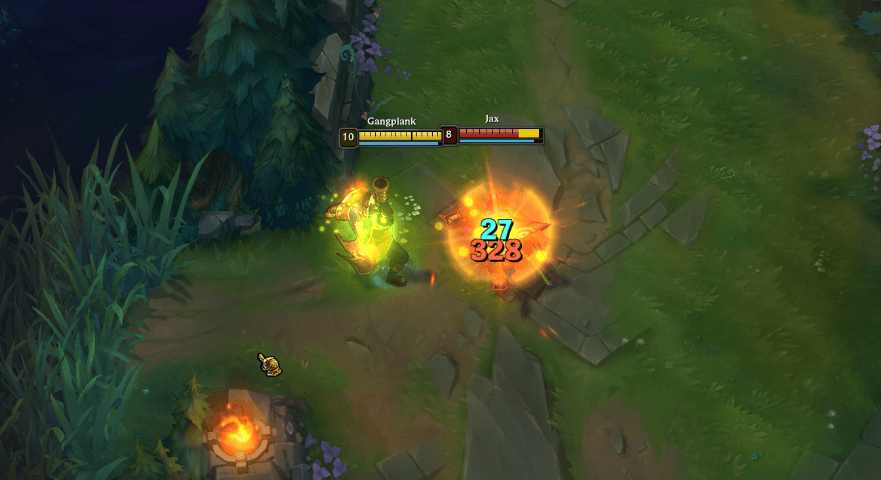 GP Q being used in lane to deal large ranged damage to enemy champion in League of Legends game